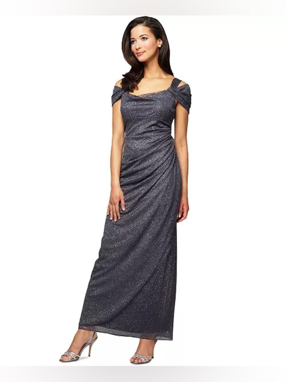 Alex Evenings Women's Cold-Shoulder Draped Metallic Gown